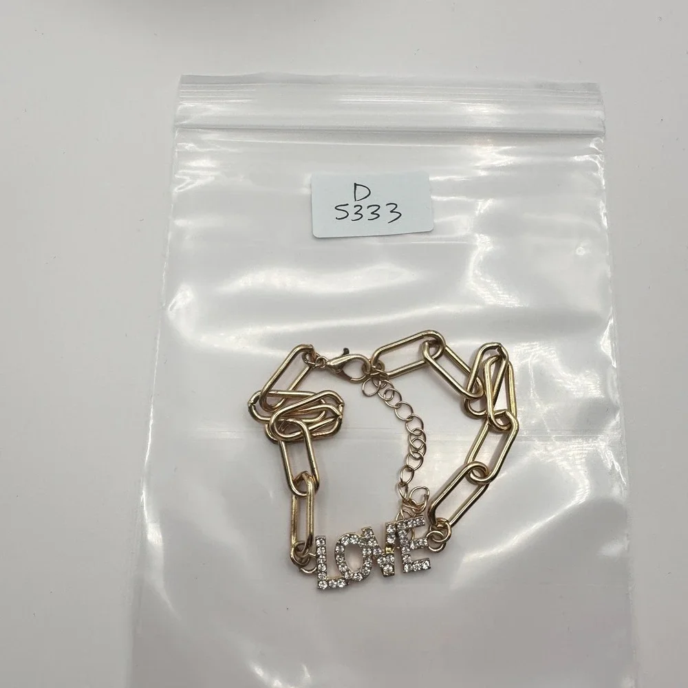 Vintage Y2K Gold Tone Rhinestone LOVE Paperclip Chain Bracelet for Women